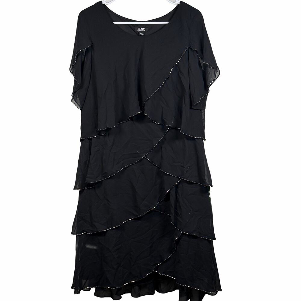 SLNY Black Layered Midi Dress
